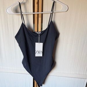 Zara Navy Spaghetti Strap Bodysuit